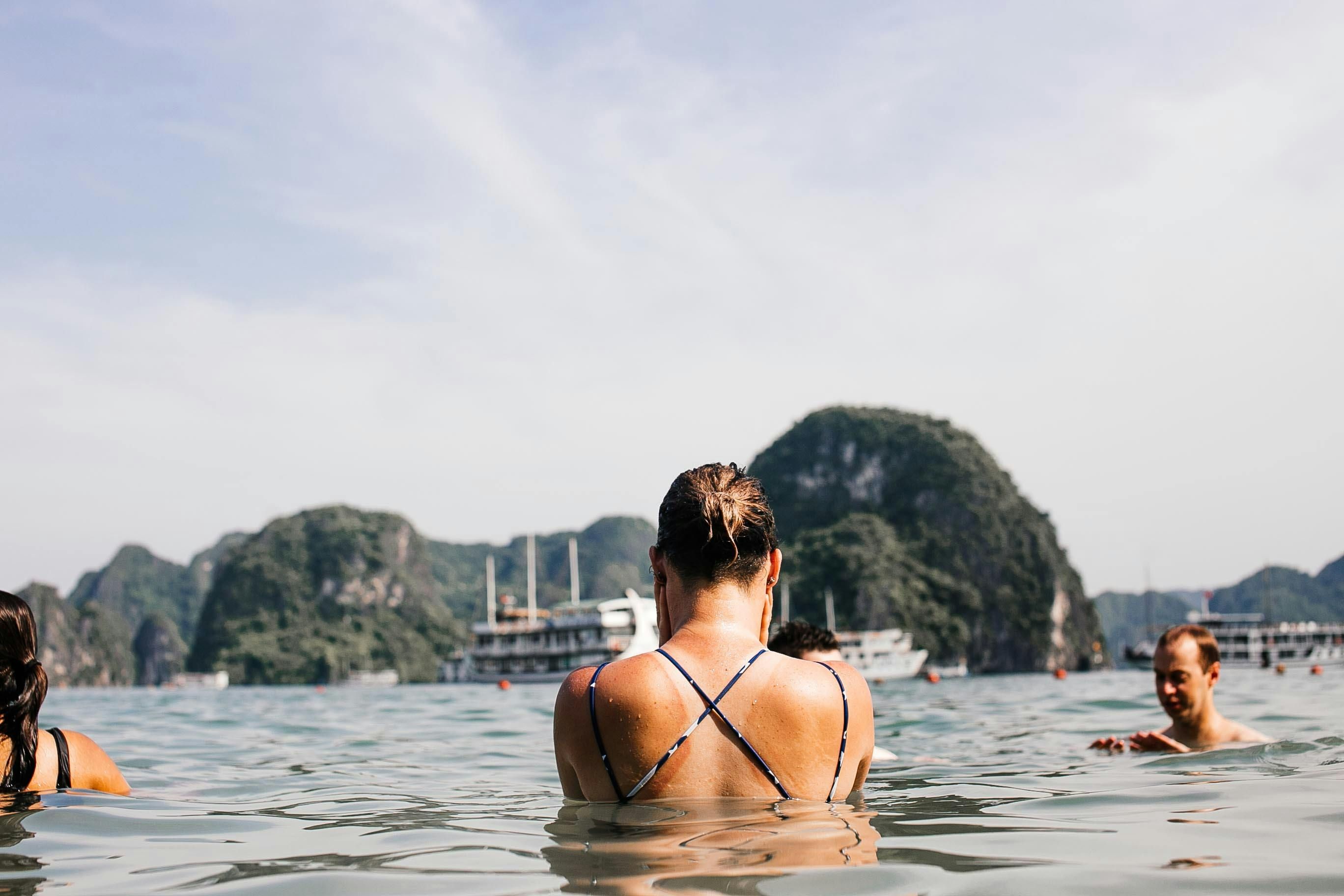 swimming in Halong Bay